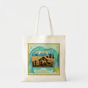 Kerststal Baby Jezus in kribbe scène Tote Bag