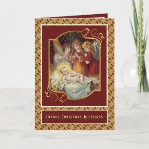 Kerststal Baby Jezus met engelen Bijbelvers Feestdagen Kaart