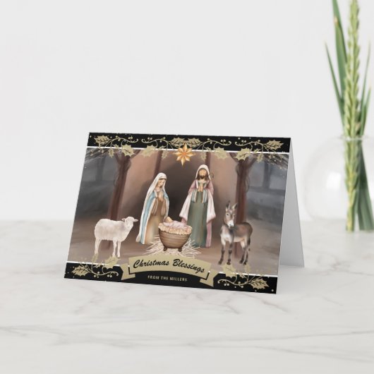 Kerststal Bethlehem Ster Zwart Goud Kaart (Voorkant)