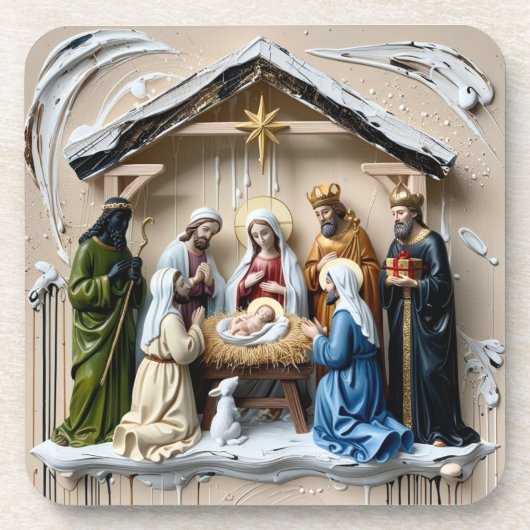 Kerststal, boom wijzen Bethlehem Bier Onderzetter (Voorkant)