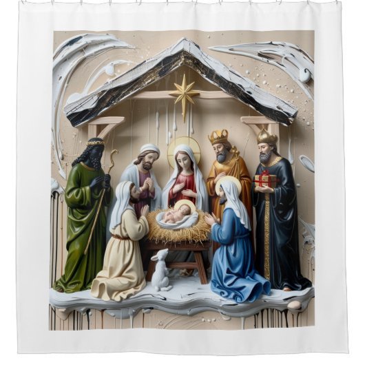 Kerststal, boom wijzen Bethlehem Douchegordijn (Voorkant)