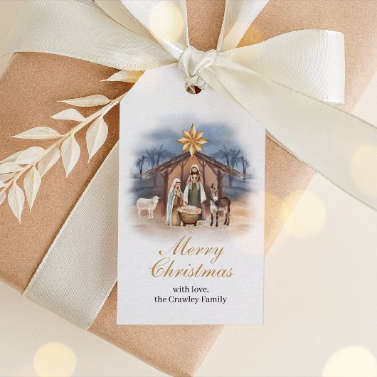 Kerststal cadeautag cadeaulabel