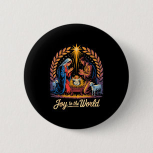 Kerststal Christelijke Geboorte Van Jezus Vreugde Ronde Button 5,7 Cm