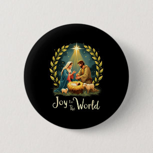 Kerststal Christelijke Geboorte Van Jezus Vreugde Ronde Button 5,7 Cm