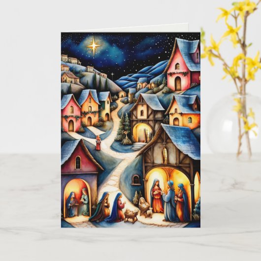 Kerststal Christelijke kerstwensen Kaart (Gele Bloem)