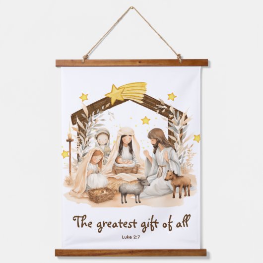Kerststal "De grootste gave van allemaal" Religieu Hangend Wandkleed (Voorkant)