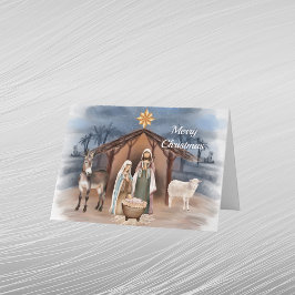 Kerststal Dieren Christelijke Aquarel Feestdagen Kaart