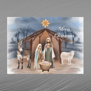 Kerststal Dieren Christelijke Aquarel Feestdagenkaart