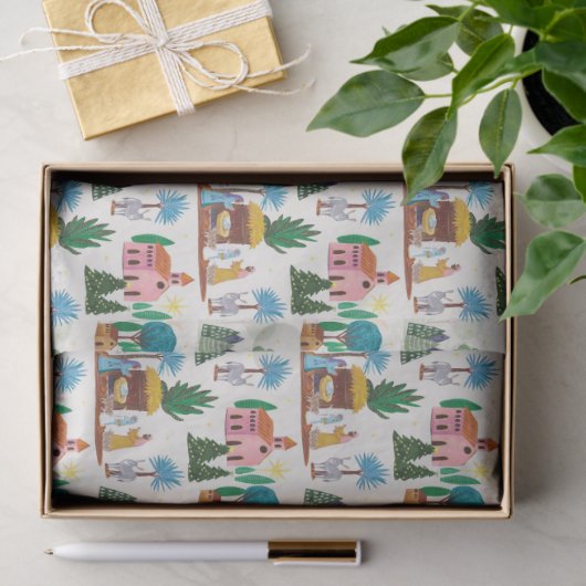 Kerststal Ecru Handgetekende Kerstmis Tissuepapier (Geschenk)