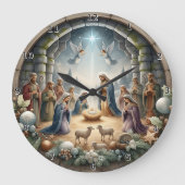 Kerststal engelen ster grote klok (Voorkant)