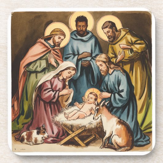 Kerststal geboorte van Jezus Bier Onderzetter (Voorkant)