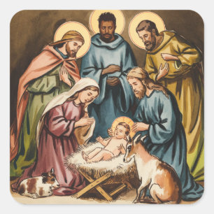 Kerststal geboorte van Jezus Vierkante Sticker