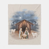 Kerststal Geboortescène Aquarel Fleece Deken (Voorkant)