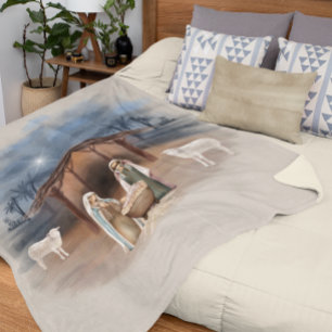 Kerststal Geboortescène Aquarel Fleece Deken