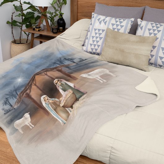 Kerststal Geboortescène Aquarel Fleece Deken