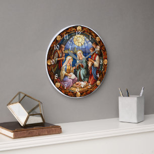 Kerststal Gebrandschilderd Glas Grote Klok