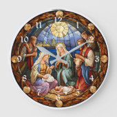 Kerststal Gebrandschilderd Glas Grote Klok (Voorkant)