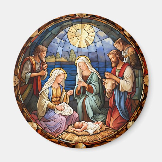 Kerststal Gebrandschilderd Glas Magneet (Voorkant)