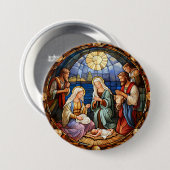 Kerststal Gebrandschilderd Glas Ronde Button 7,6 Cm (Voorkant /achterkant)