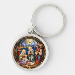 Kerststal Gebrandschilderd Glas Sleutelhanger