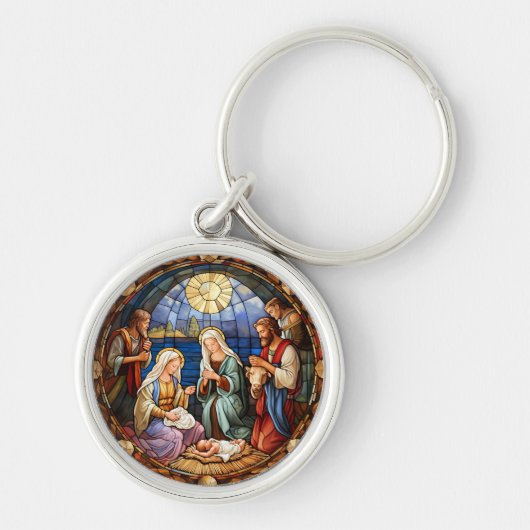 Kerststal Gebrandschilderd Glas Sleutelhanger (Voorkant)