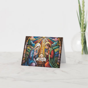 Kerststal Gebrandschilderde Kunst – Heilige Famili Bedankkaart