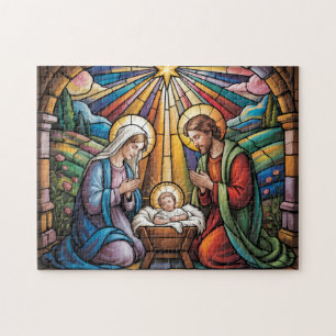 Kerststal Gebrandschilderde Kunst – Heilige Famili Legpuzzel