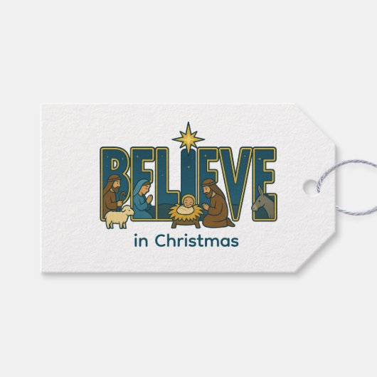 Kerststal geloven cadeaulabel (Voorkant (Horizontaal))