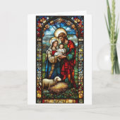 Kerststal Glas-in-lood Aangepaste Tekst Kerstmis Feestdagen Kaart (Voorkant)