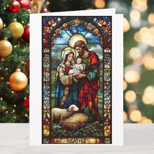 Kerststal Glas-in-lood Aangepaste Tekst Kerstmis Feestdagen Kaart
