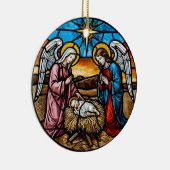 Kerststal Glas-in-Lood Keramisch Ornament (Rechts)