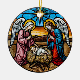 Kerststal Glas-in-Lood Keramisch Ornament