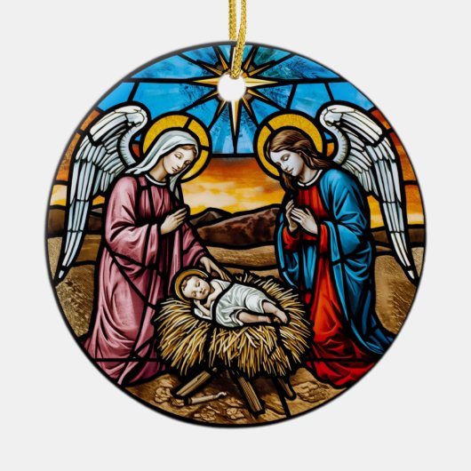 Kerststal Glas-in-Lood Keramisch Ornament (Voorkant)