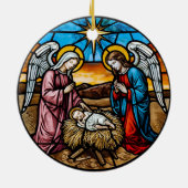 Kerststal Glas-in-Lood Keramisch Ornament (Achterkant)