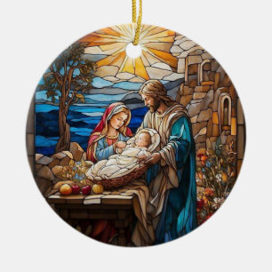 Kerststal Glas-in-Lood Kunst, Geboorte van Heiland Keramisch Ornament