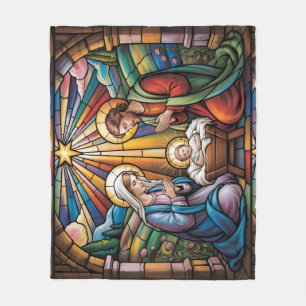 Kerststal Glas-in-lood Kunst – Heilige Familie Ker Fleece Deken