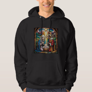 Kerststal Glas-in-Lood-Kunst – Heilige Familie Ker Hoodie