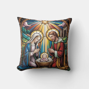 Kerststal Glas-in-lood Kunst – Heilige Familie Ker Kussen