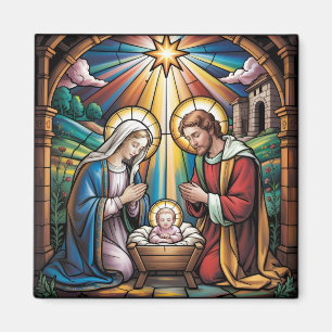 Kerststal Glas-in-lood Kunst – Heilige Familie Ker Magneet
