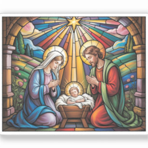 Kerststal Glas-in-lood Kunst – Heilige Familie Ker Sticker
