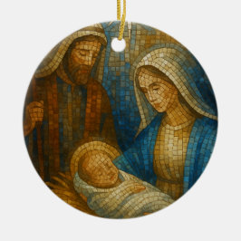 Kerststal Glas-in-lood Mozaïek | Heilige Familie  Keramisch Ornament