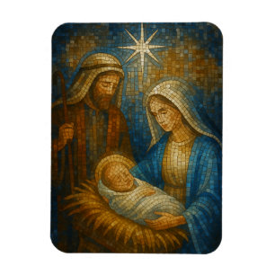 Kerststal Glas-in-lood Mozaïek   Heilige Familie  Magneet