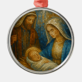 Kerststal Glas-in-lood Mozaïek | Heilige Familie  Metalen Ornament