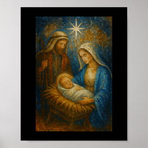 Kerststal Glas-in-lood Mozaïek   Heilige Familie  Poster