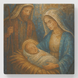 Kerststal Glas-in-lood Mozaïek | Heilige Familie  Stenen Onderzetter