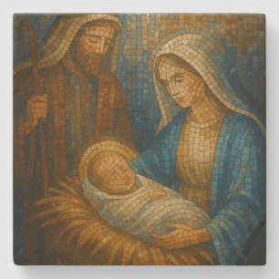 Kerststal Glas-in-lood Mozaïek   Heilige Familie  Stenen Onderzetter
