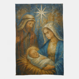 Kerststal Glas-in-lood Mozaïek | Heilige Familie  Theedoek