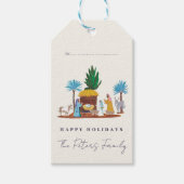 Kerststal Handgetekende Kerstmis Cadeaulabel (Voorkant)