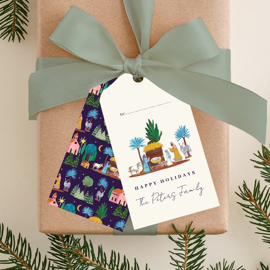 Kerststal Handgetekende Kerstmis Cadeaulabel