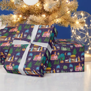 Kerststal Handgetekende Kerstmis Cadeaupapier